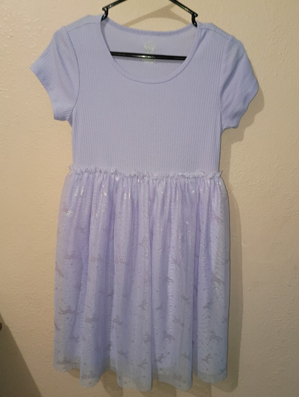 Girls Large Plus wonder nation Unicorn Lavender Short Sleeve Glitter Tulle Dress